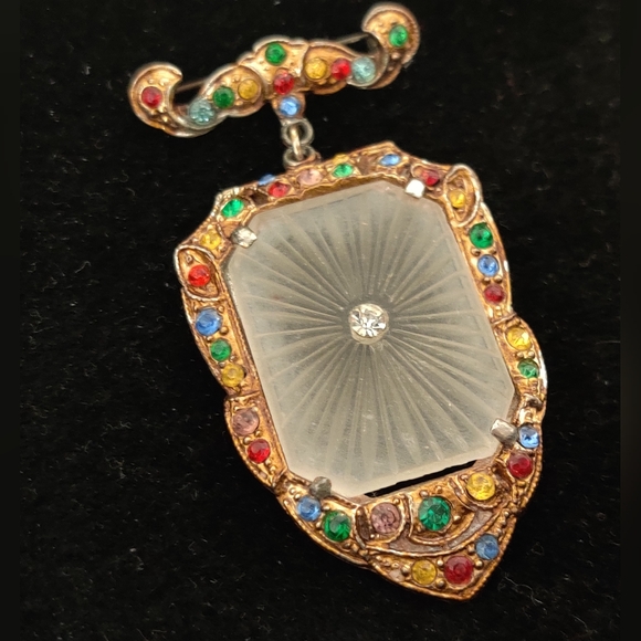 Rare Singer & Kantor Art Deco Camphor Glass Fob brooch - Picture 3 of 16